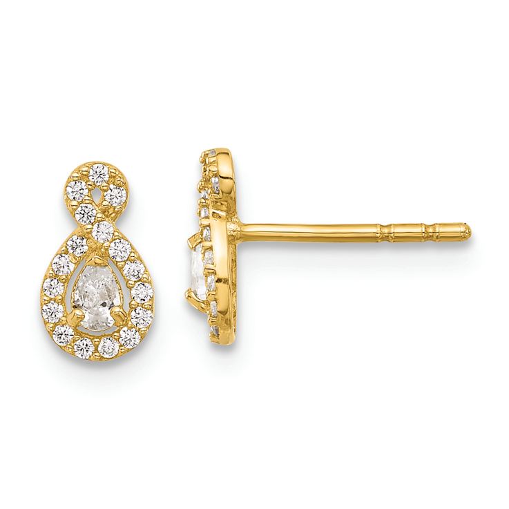 14k Yellow Gold Polished Cubic Zirconia Infinity Stud Earrings