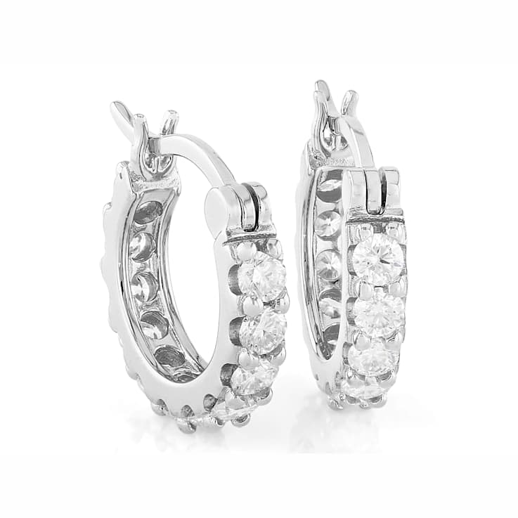Round Moissanite Hoop Earrings In Sterling Silver