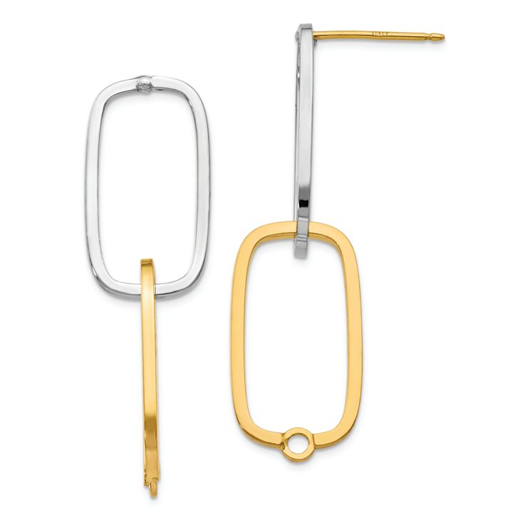 14k Two-tone Fancy Versatile Rectangle Earrings