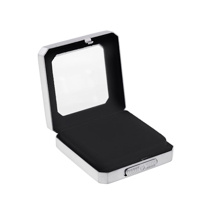 Gemstone Display Box Matte Silver Finish 55 X 55 X 17mm With Reversible
Black And White Cushion