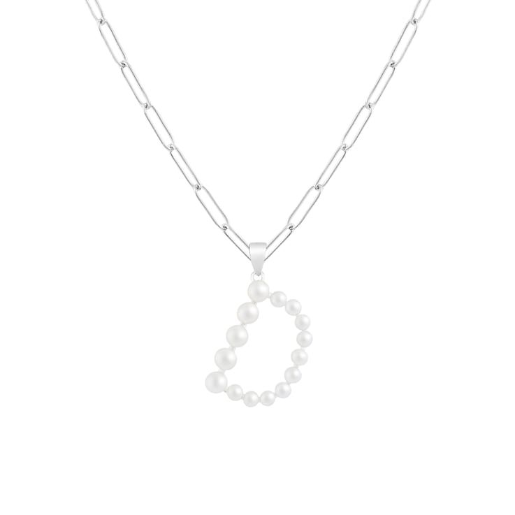 Letter D Initial Cultured Freshwater Pearl Rhodium Over Sterling Silver
Pendant With  18" Chain