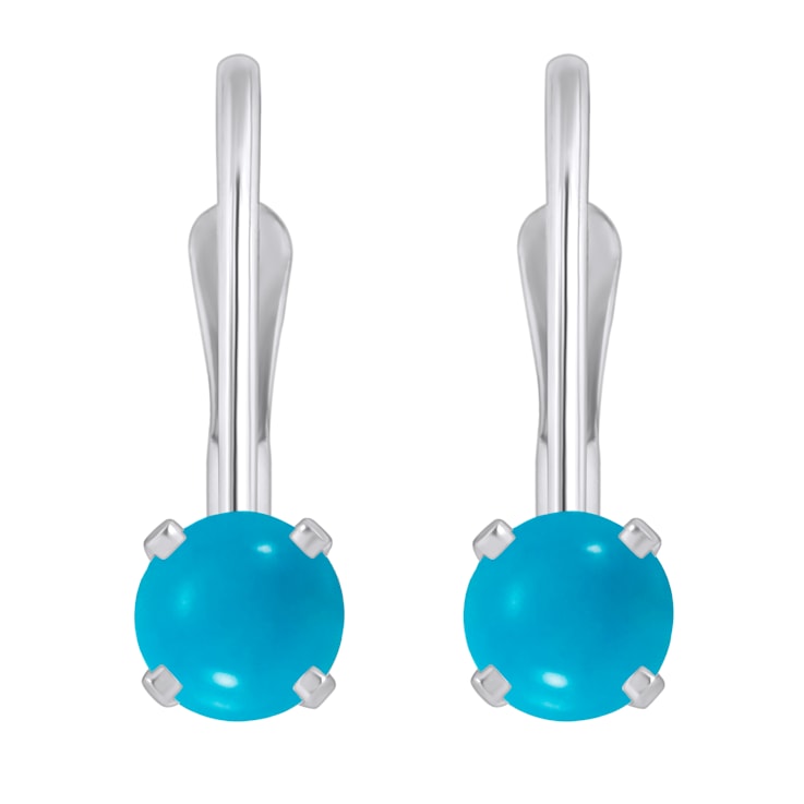 4mm Round Turquoise Rhodium Over 14k White Gold Drop Earrings