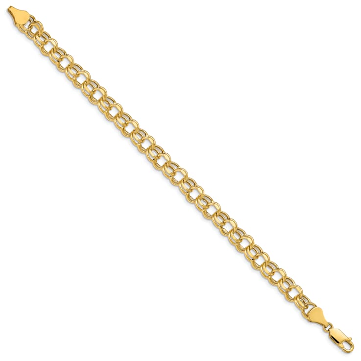 14k Yellow Gold 6.5mm Diamond-Cut Double Link Charm Bracelet