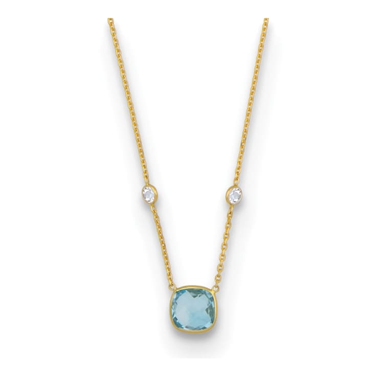 14K Yellow Gold Blue and White Topaz 18 Inch Necklace