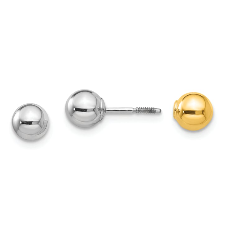 14k Yellow and White Gold Reversible 5mm Ball Screw Earrings