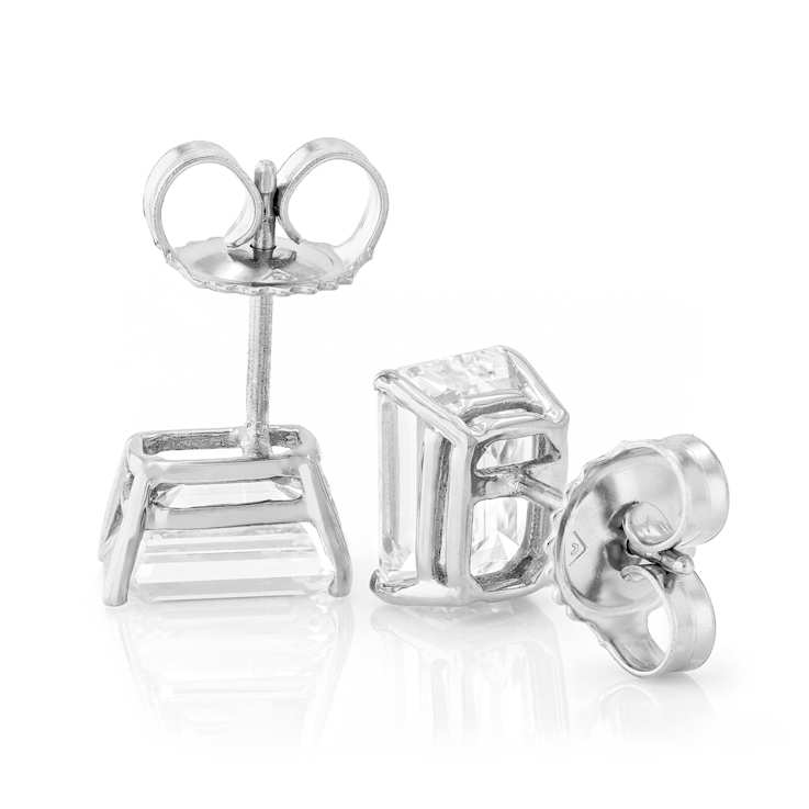 Lab-Grown Diamond Emerald-Cut Stud Earrings In 14K White Gold 3.00ctw