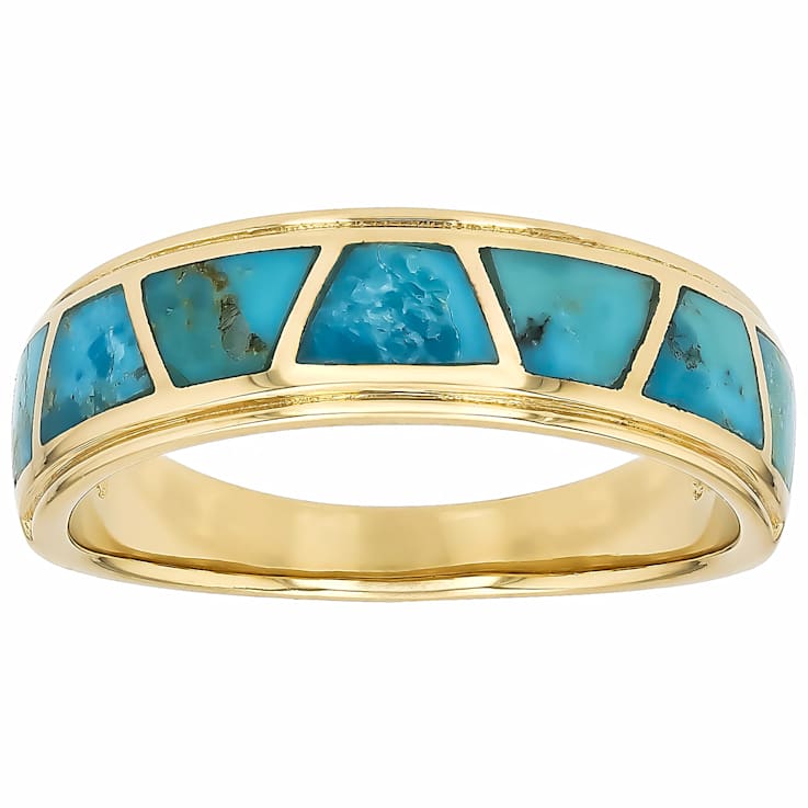 Turquoise Inlay Band Ring In 18K Gold Over Sterling Silver