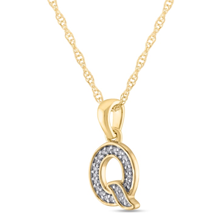 White Diamond Accent 10k Yellow Gold Q Initial Pendant With 18” Rope Chain