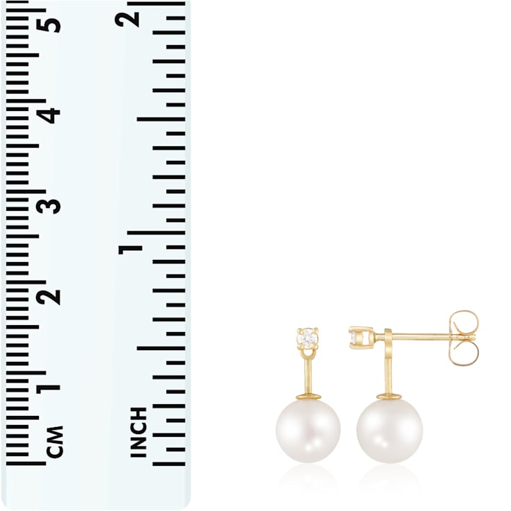 White Cultured Freshwater Pearl 14k Yellow Gold Earrings 8-8.5mm