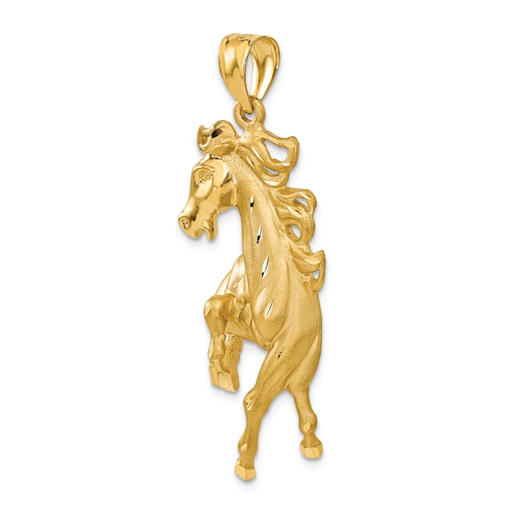 14k Yellow Gold Polished Brushed and Diamond-Cut Horse Pendant