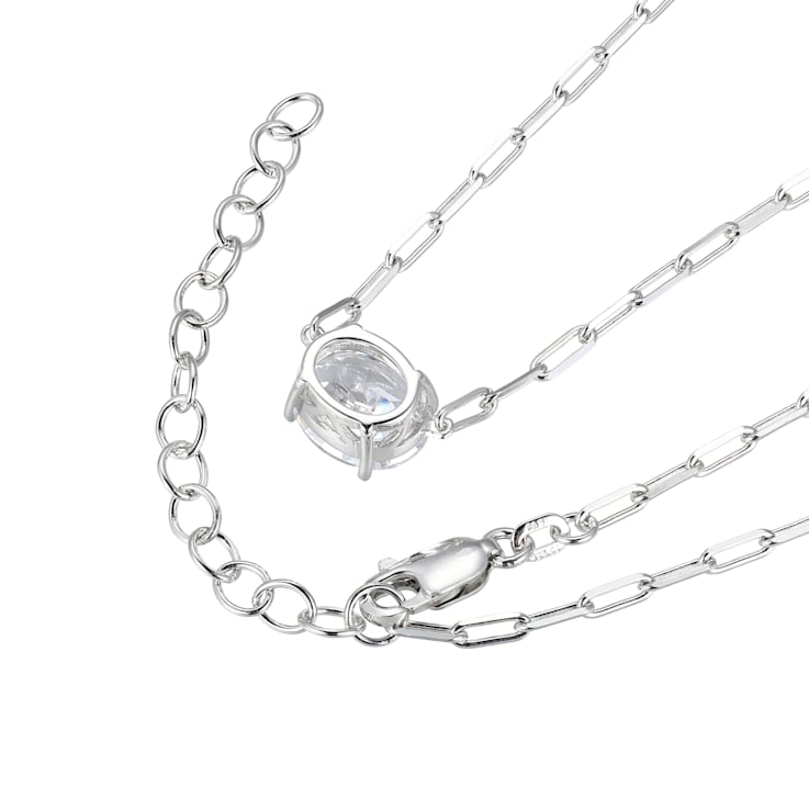 White Cubic Zirconia Rhodium Over Sterling Silver Paperclip Necklace 4.0ctw