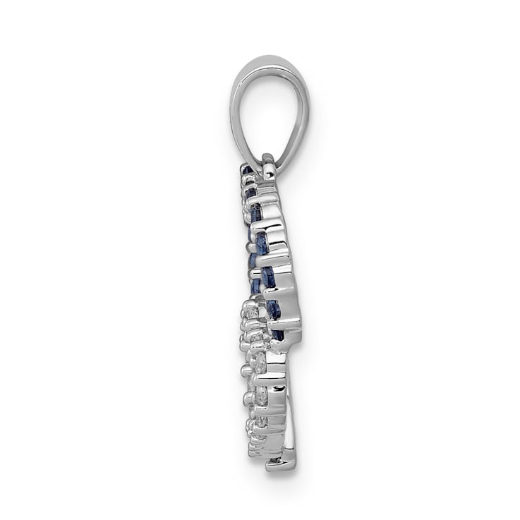 Rhodium Over 14k White Gold Diamond and Sapphire Double Heart Pendant