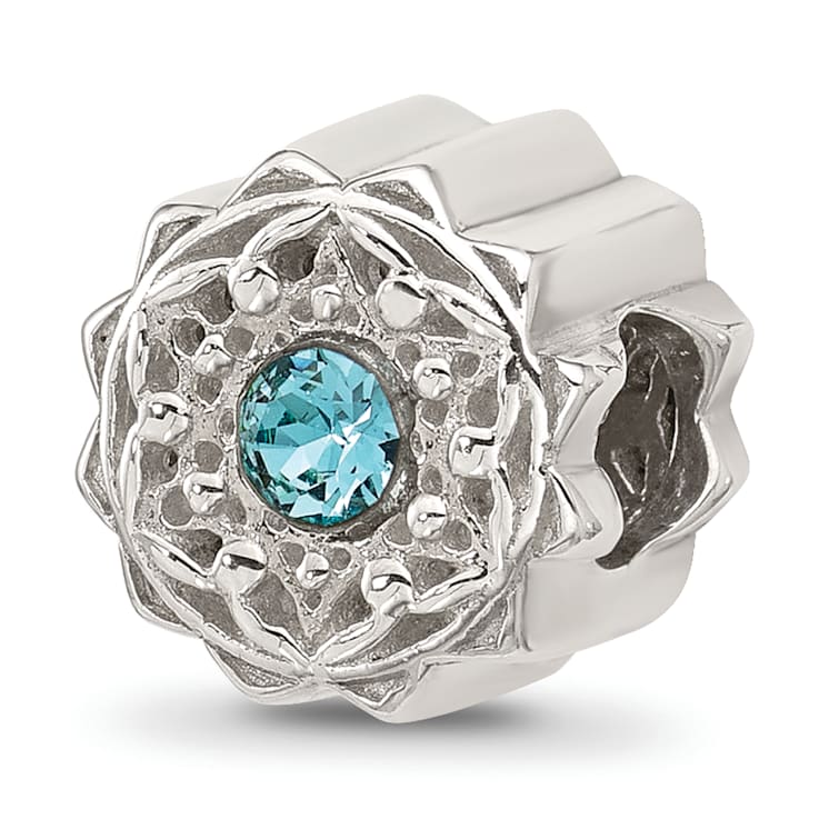 Sterling Silver Brushed and Polished Crystal Blue Bead
