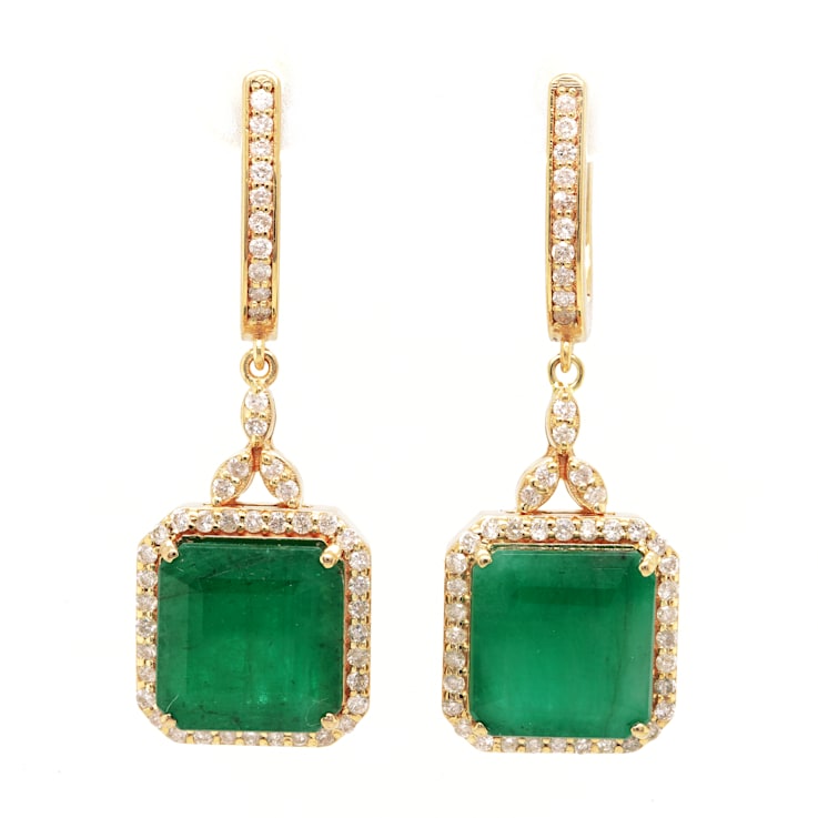 12.18 Ctw Emerald and 0.74 Ctw White Diamond Earring in 14K YG