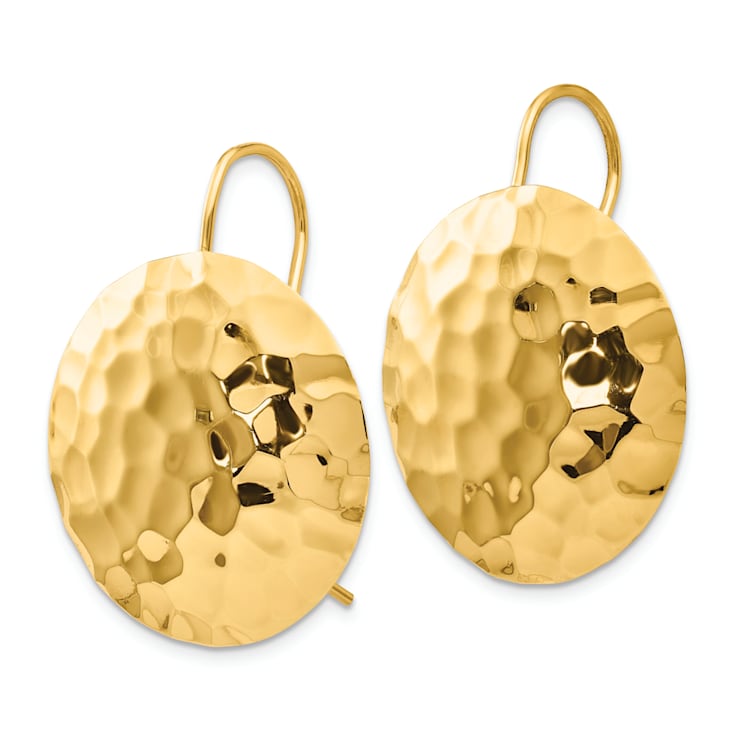 14k Yellow Gold Hammered Circle Dangle Earrings