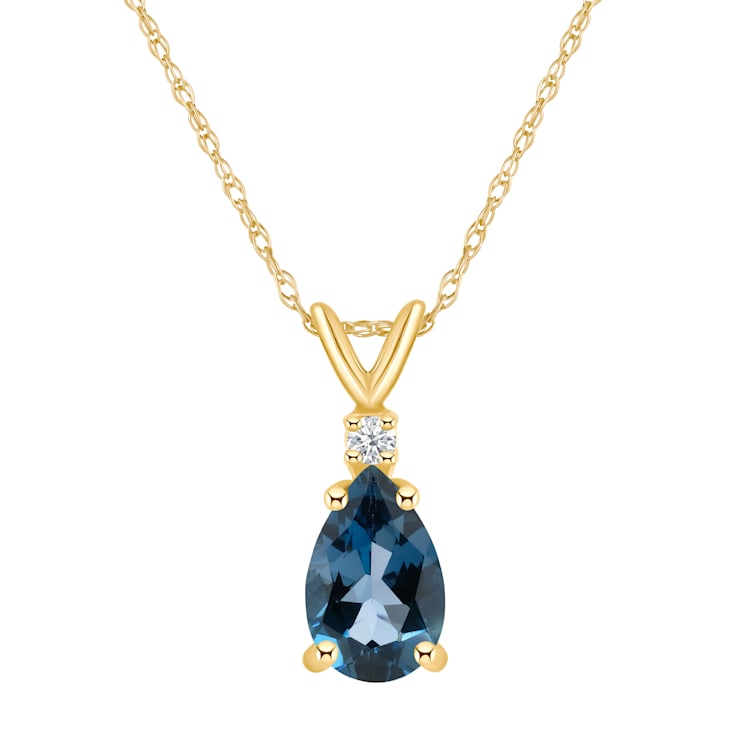 8x5mm Pear Shape London Blue Topaz with Diamond Accent 14k Yellow Gold
Pendant With Chain