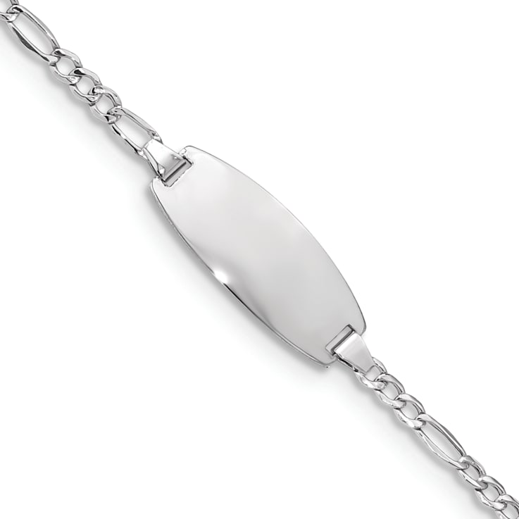 Rhodium Over 14k White Gold Oval Figaro Link ID Bracelet