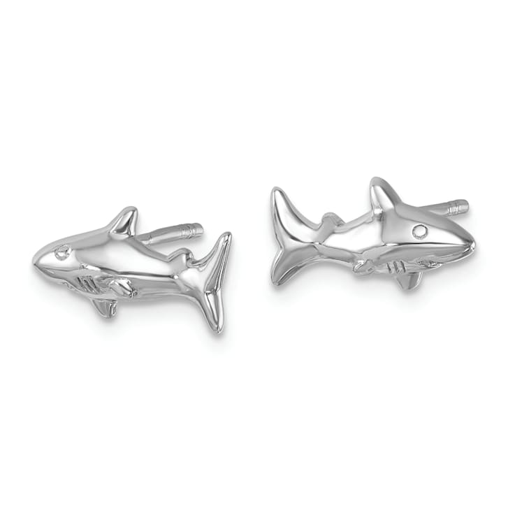 Rhodium Over Sterling Silver Polished Shark Post Earrings