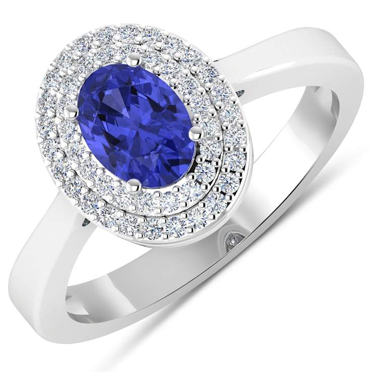 0.91ctw Violet Tanzanite and Diamond 14K White Gold Halo Ring