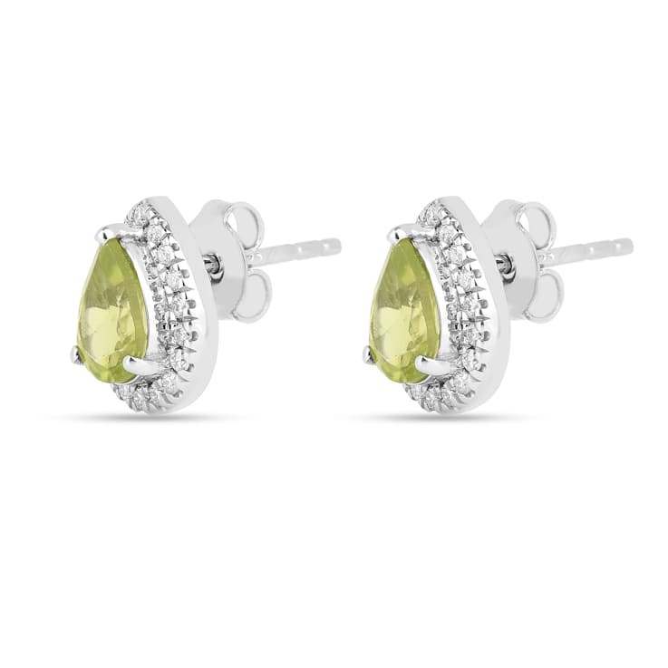 Green Peridot Pear shaped Teardrop Stud Earrings For Women
