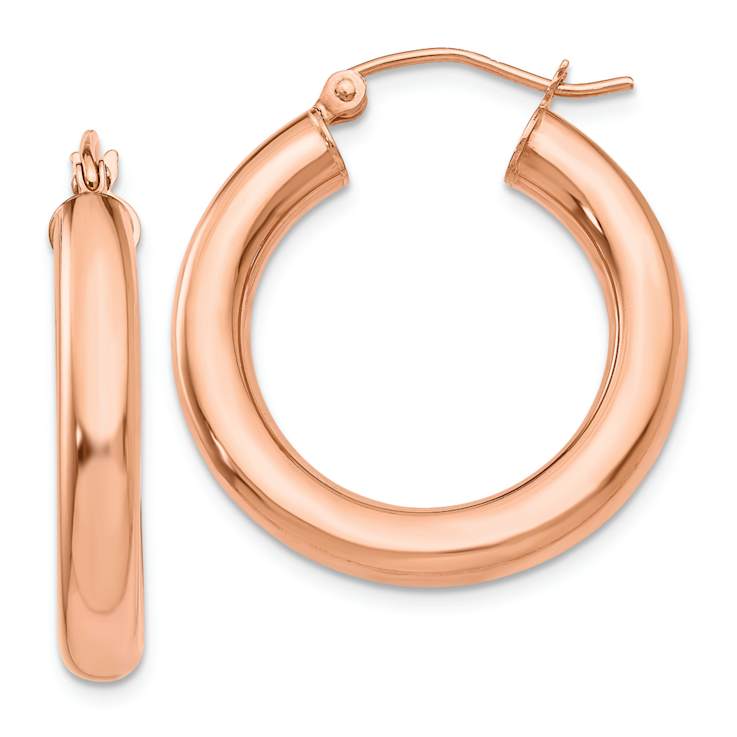 14k Rose Gold 1/1" Polished Tube Hoop Earrings