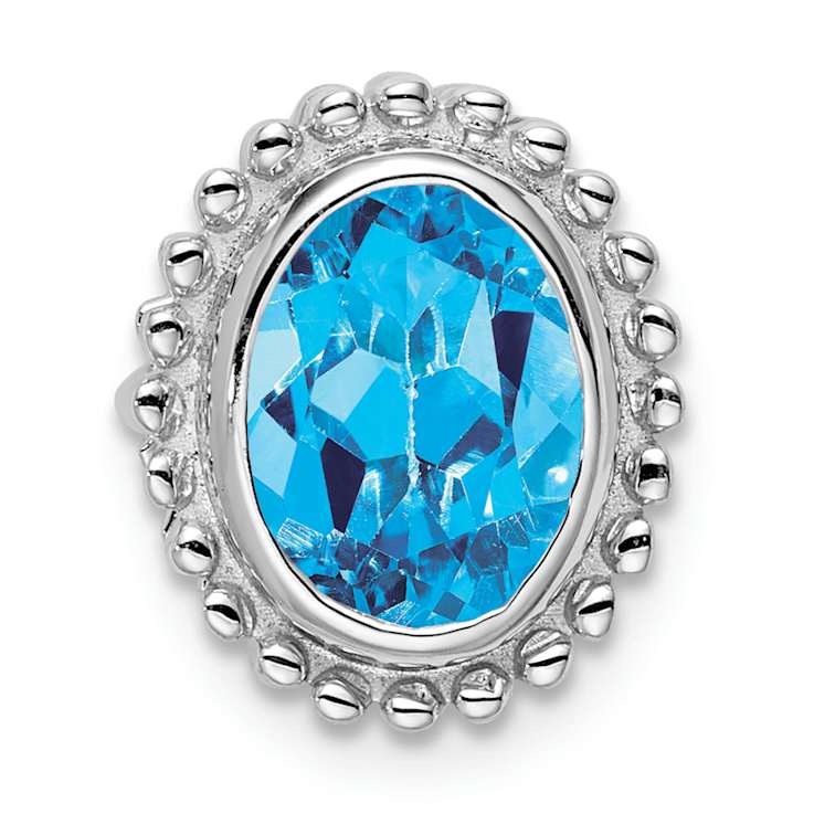 Rhodium Over 10k White Gold Beaded 1 ctw Oval Swiss Blue Topaz Chain
Slide Pendant