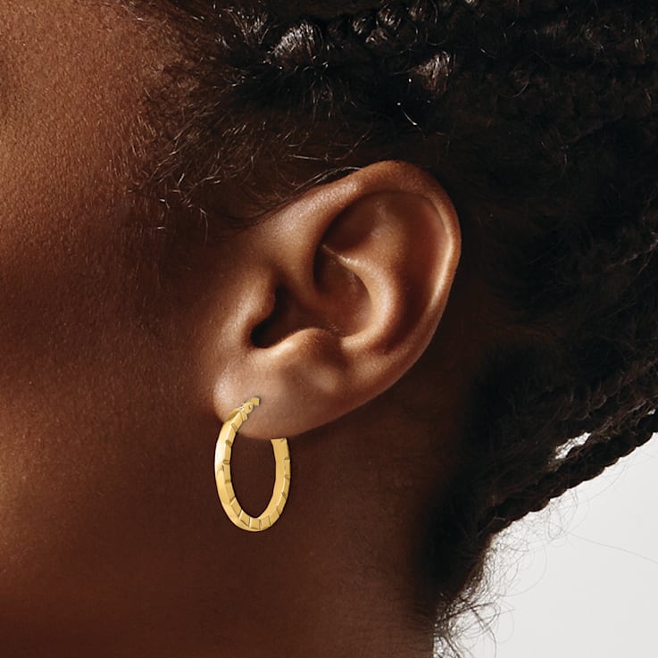 14k Yellow Gold 13/16" Small Striped Edge Hoop Earrings