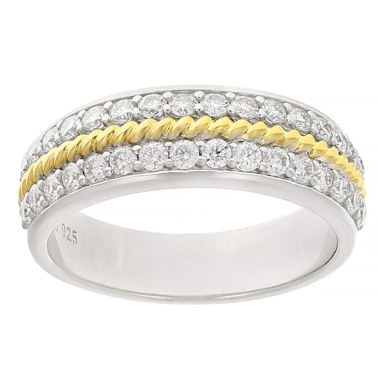 Round Moissanite Two-Tone Band Ring In 14K Gold