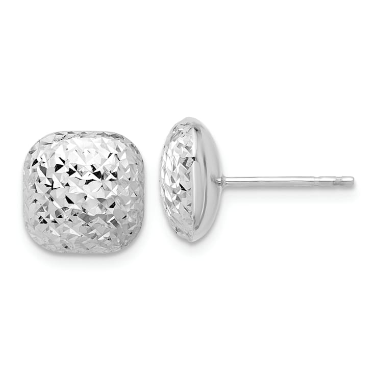 Rhodium Over 14k White Gold Polished and Diamond-Cut 10mm Puffed Square
Stud Earrings
