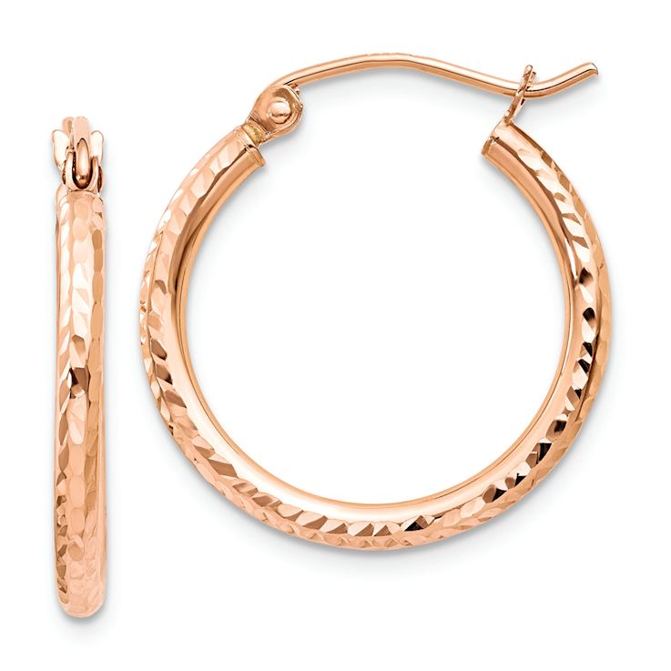 14k Rose Gold Diamond-Cut Polished 13/16" Hoop Earrings