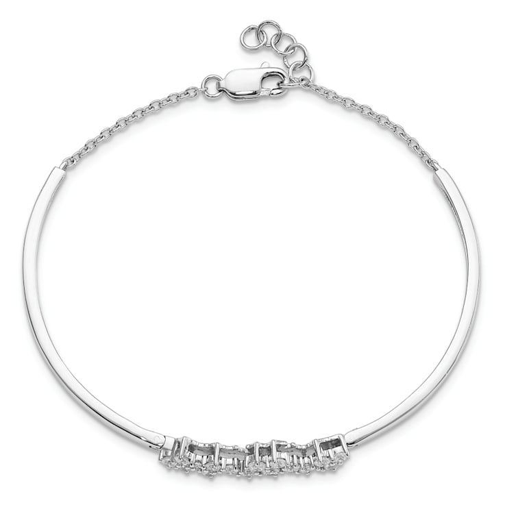 Rhodium Over 14k White Gold Diamond Bangle Bracelet