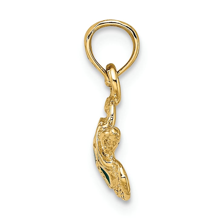 14k Yellow Gold Textured and Enameled Sea Turtle Pendant