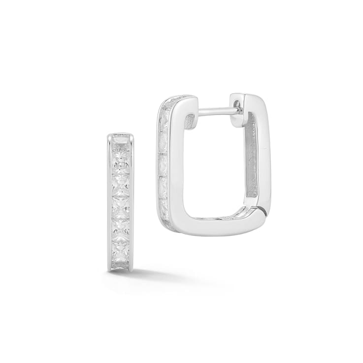 Rachel Zoe CZ Square Hoop Earrings in Rhodium Over Sterling Silver