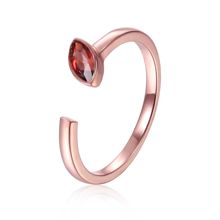 Garnet 14K Rose Gold Over Sterling Silver Marquise Solitaire Open Design
Ring, 0.25ct