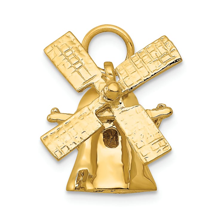 14k Yellow Gold 3D Textured Windmill Charm Pendant