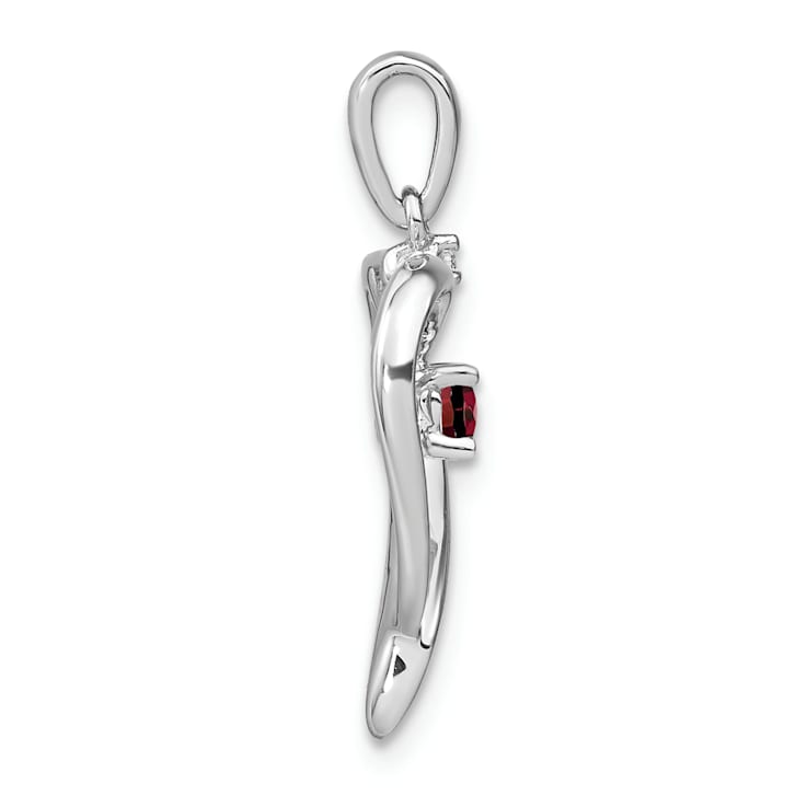 Rhodium Over 14k White Gold Garnet and Diamond Heart Pendant