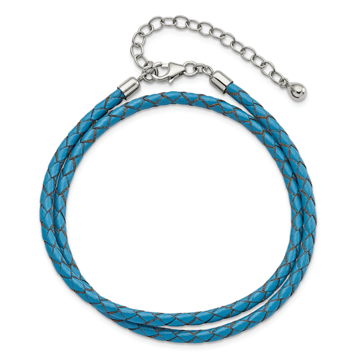 Blue Leather 14" with 2" Extension Choker or Wrap Bracelet
