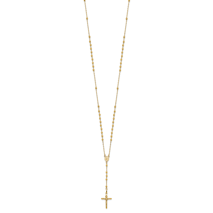 14K Yellow Gold Diamond-cut 3mm Beaded Semi-solid Rosary