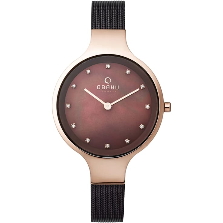 Obaku Women's Classic Brown Dial Black Stainless Steel Mesh Band Watch