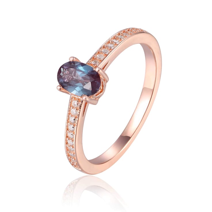 Blue Lab Created Alexandrite with Moissanite Oval 14K Rose Gold Over
Sterling Silver Ring 0.95ctw