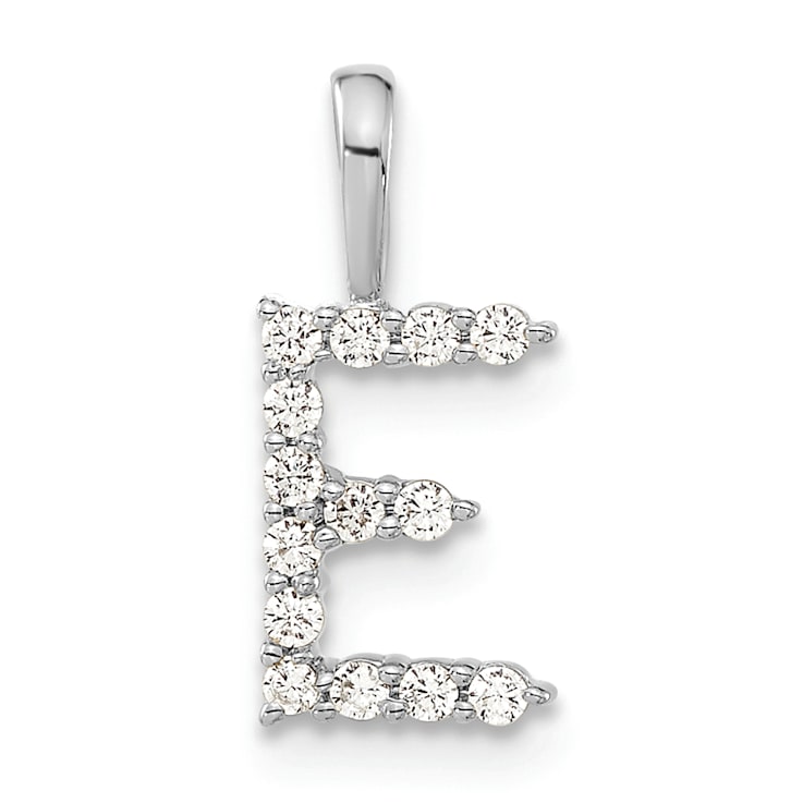 Rhodium Over 14K White Gold Lab Grown Diamond Letter E Initial Pendant
