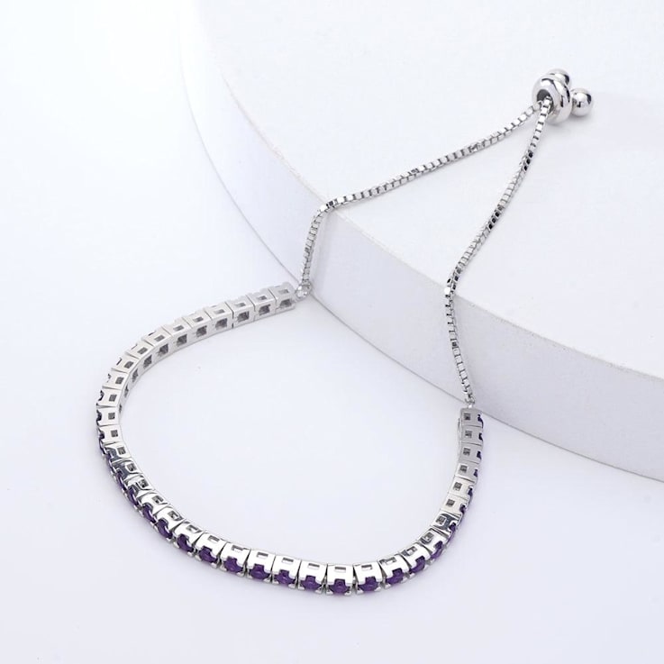 Purple Amethyst Rhodium Over Sterling Silver Tennis Bracelet