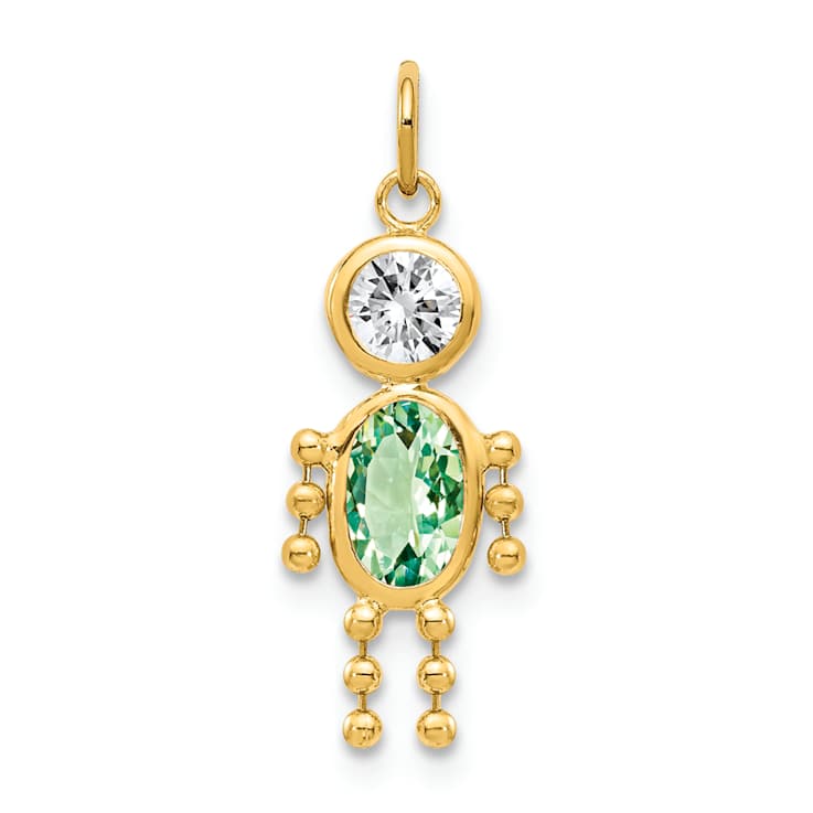 10k Yellow Gold Green Peridot Simulant August Birthstone and Clear Cubic
Zirconia Boy Charm