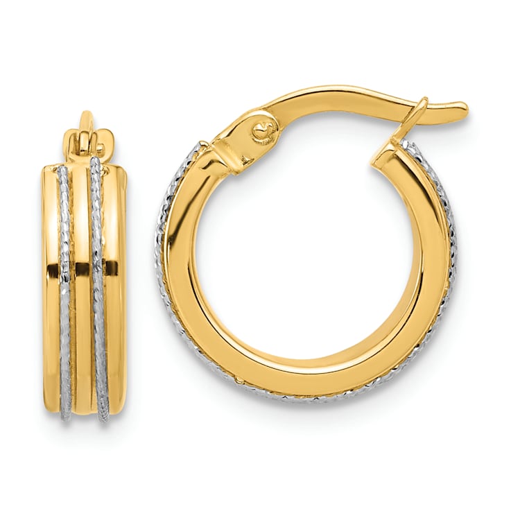 14k Yellow Gold and 14k White Gold Polished and Diamond-Cut 9/16"
Hoop Earrings