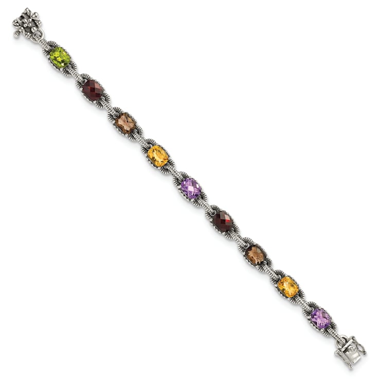 Sterling Silver Oxidized Amethyst/Citrine/Garnet/Peridot/Smoky Quartz Bracelet