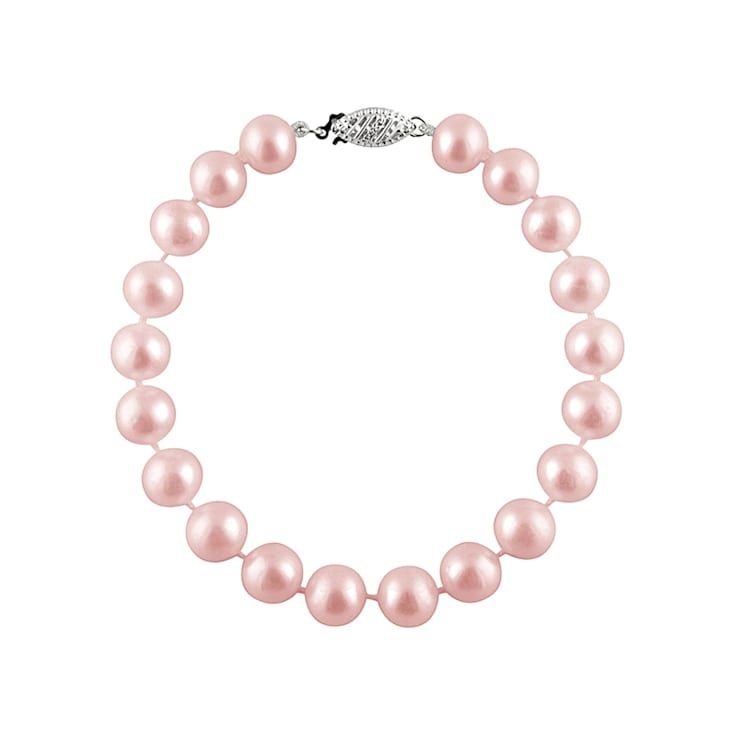 10-10.5mm Purple Cultured Freshwater Pearl 14k White Gold Line Bracelet