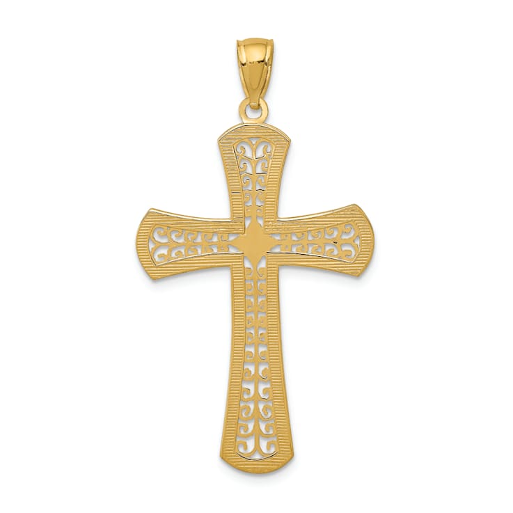 14k Yellow Gold Diamond-Cut Textured Filigree Cross Pendant