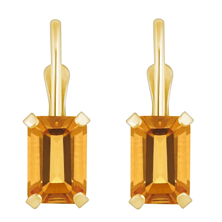 6x4mm Emerald Cut Citrine 10k Yellow Gold Drop Earrings