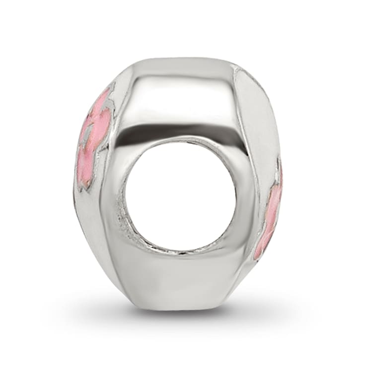 Sterling Silver Enameled Heart with Pink Flowers Bead