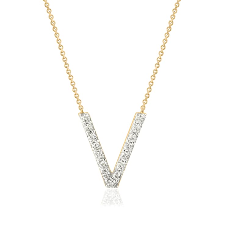 Lab-Grown Diamond Initial V Necklace In 14K Gold Over Sterling Silver 0.50ctw